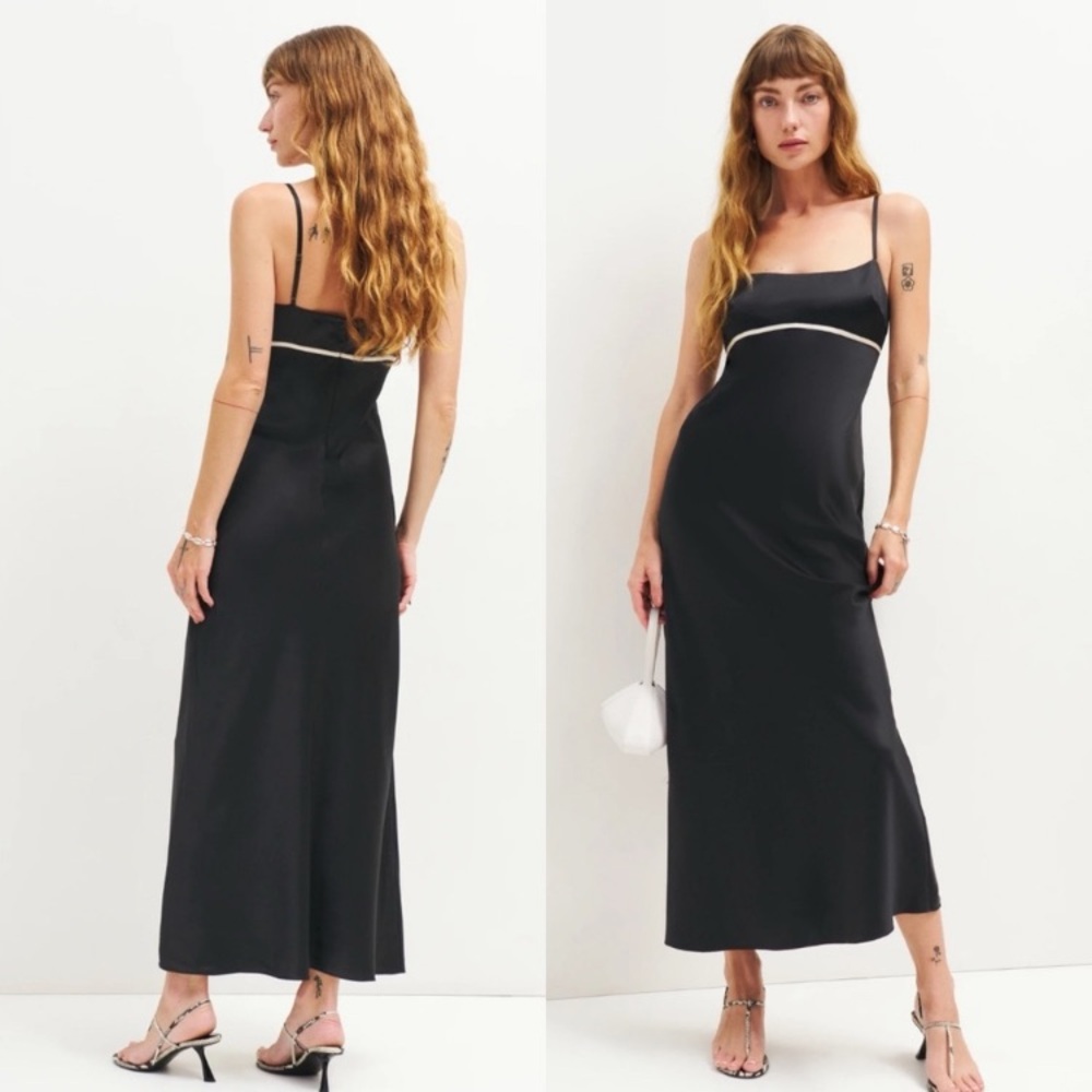 Reformation Strap Kailyn 100% Silk Dress Size 8 in Black & White